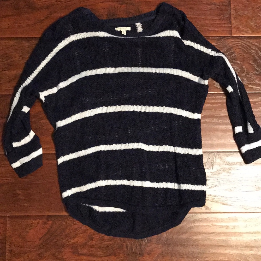 Navy and white stripped sweater.